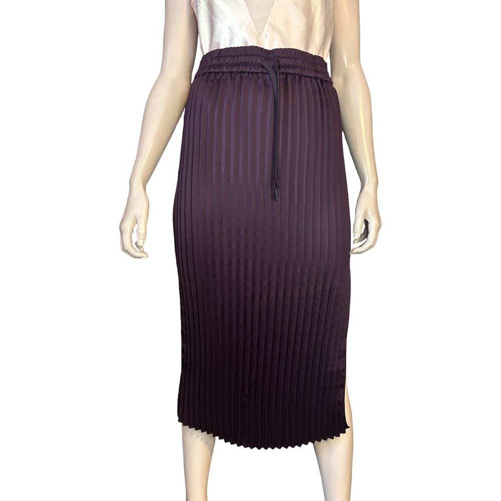 DKNY Knife Pleated Pencil Skirt High Leg Slit Burgundy Elastic Waist - Picture 2 of 14